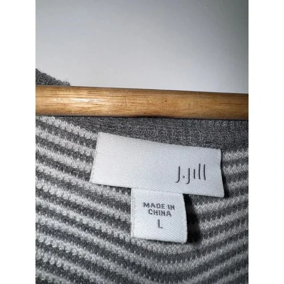 J Jill Textured Knit Tunic Gray Stripe Long Sleeve Sweater Top Hi Low Hem LARGE - Picture 3 of 7